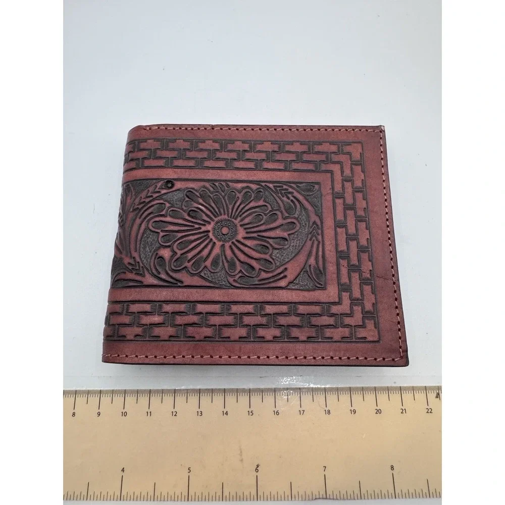 Ranger Belt Company Mens Hand Tooled Leather Bifold Wallet Floral Brown HFW-079B